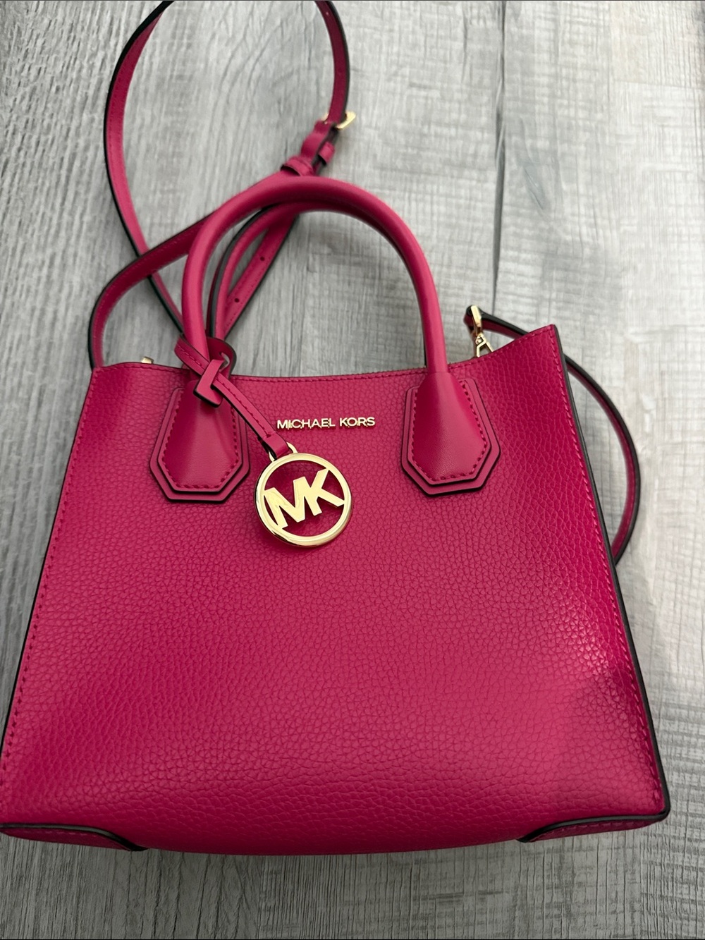 Michael Kors Fuchsia Pebbled Leather Satchel with Gold Hardware